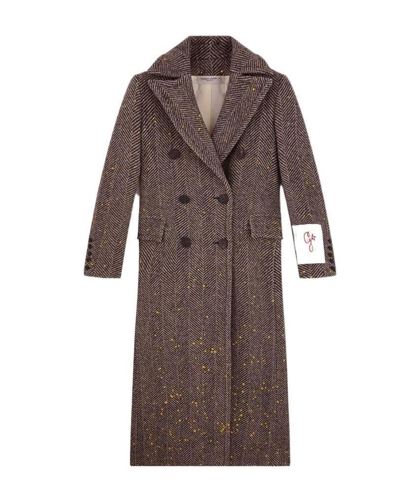 Golden Goose Berhen Long Herringbone Coat In Brown