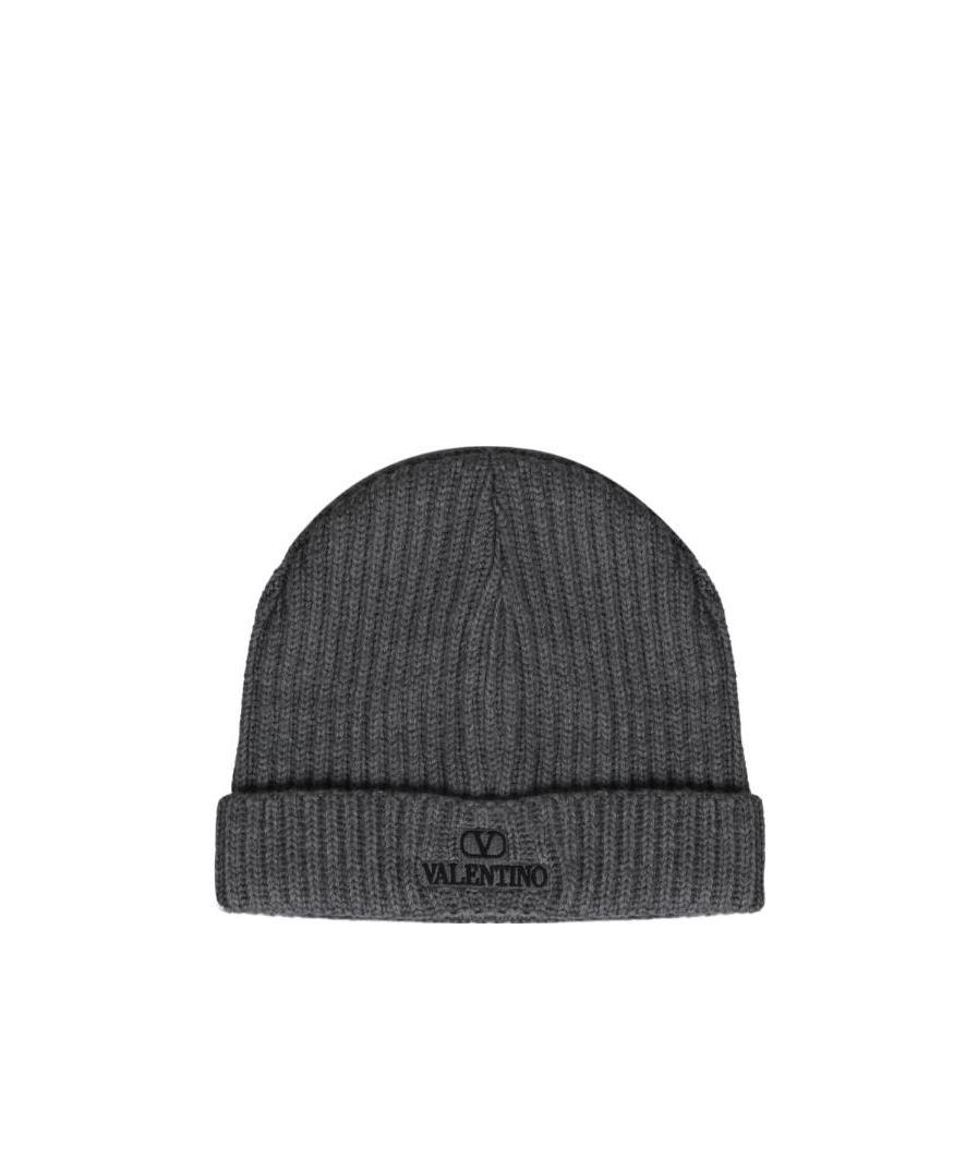 Valentino Vlogo-embroidered Ribbed Wool Beanie In Blue