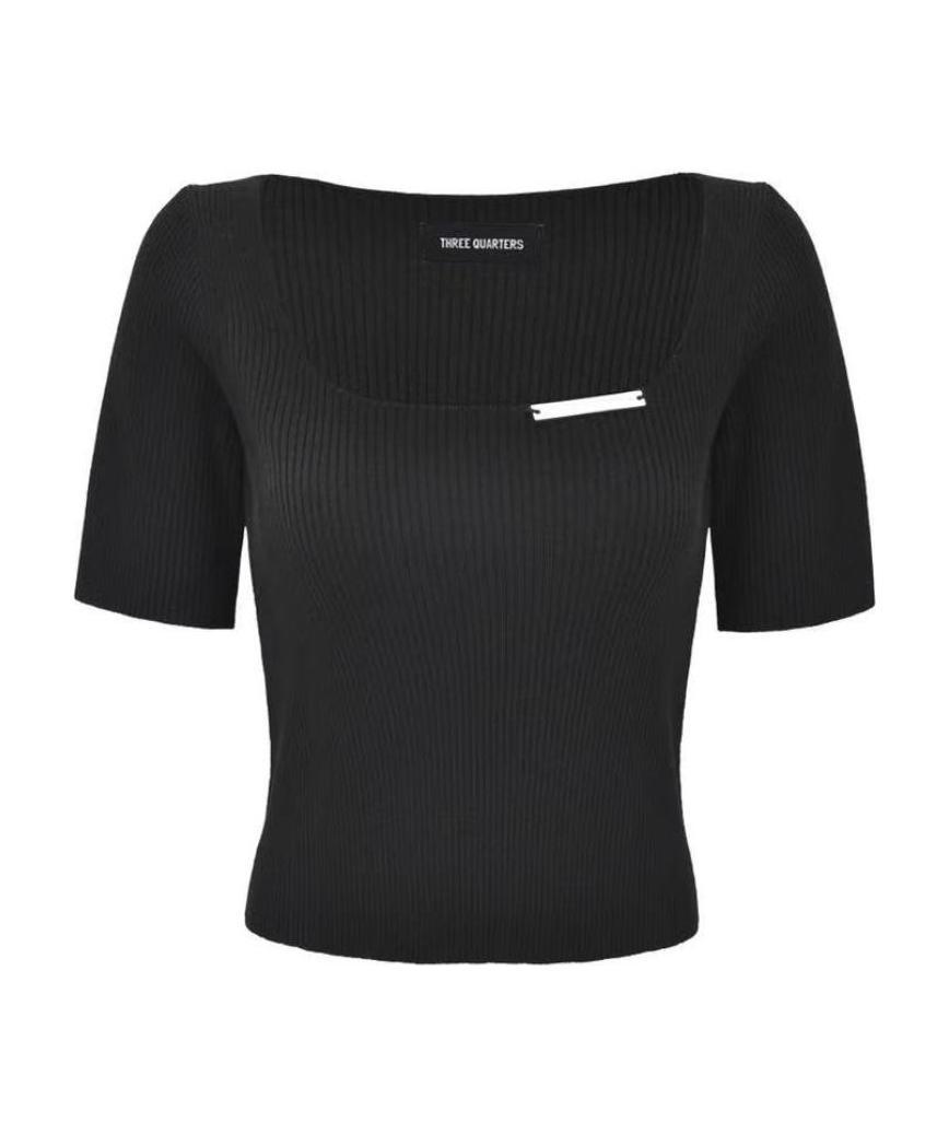 Three Quarters Logo Knitted Pullover In Black