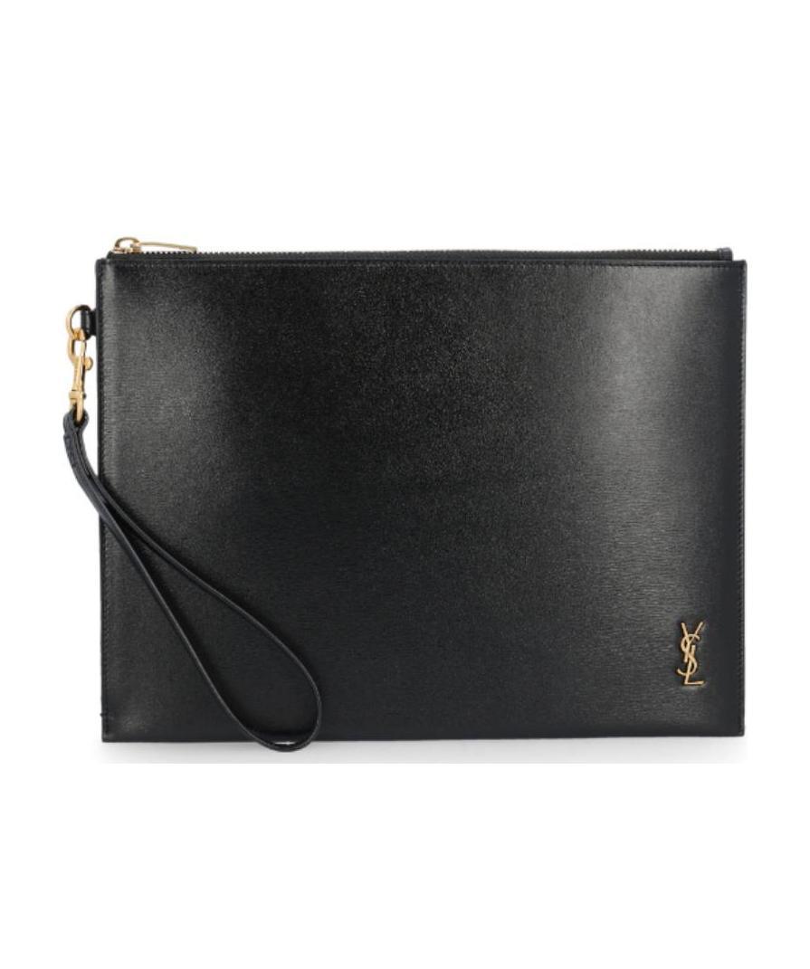 Saint Laurent Monogram Leather Clutch In Black