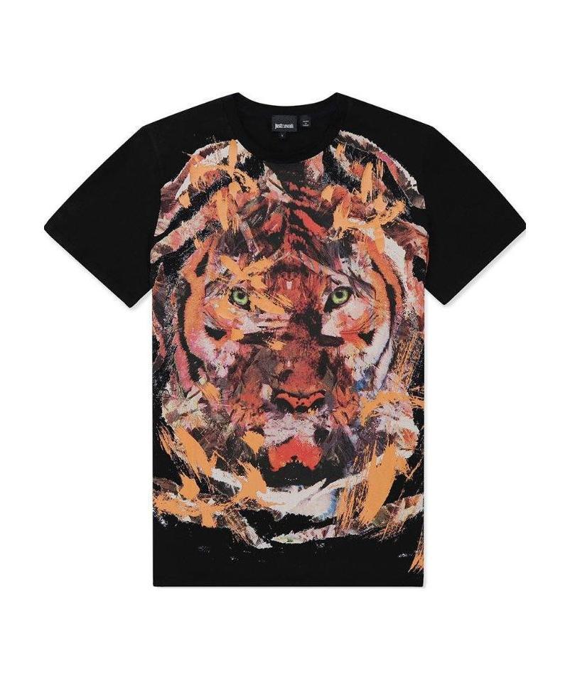 Just Cavalli Printed T-shirt With Round Neck In Black