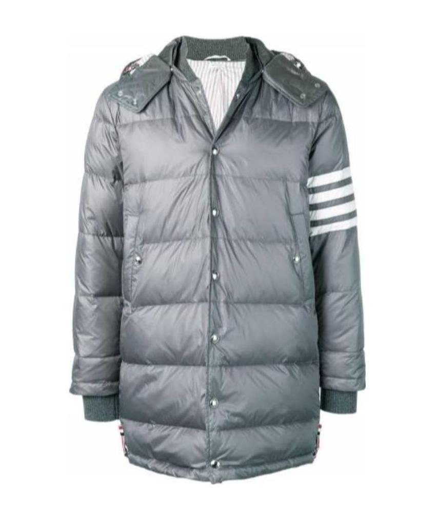 Thom Browne 4-bar Matte Nylon Coat In Gray