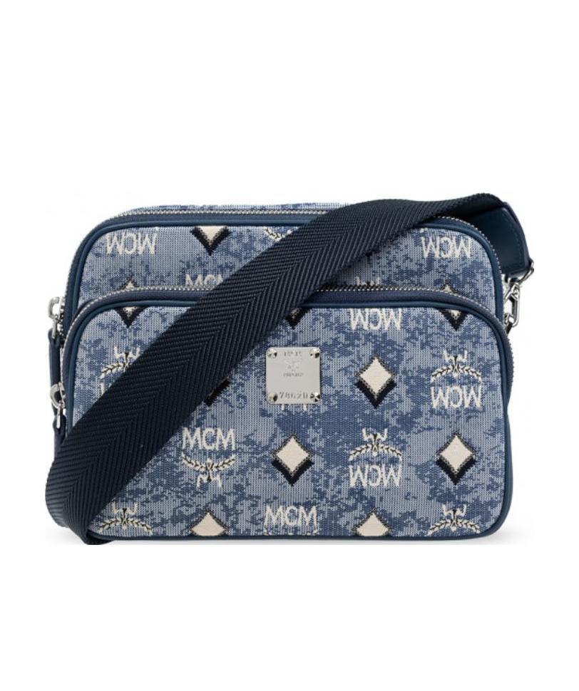 Mcm Jacquard-logo Crossbody Bag In Black