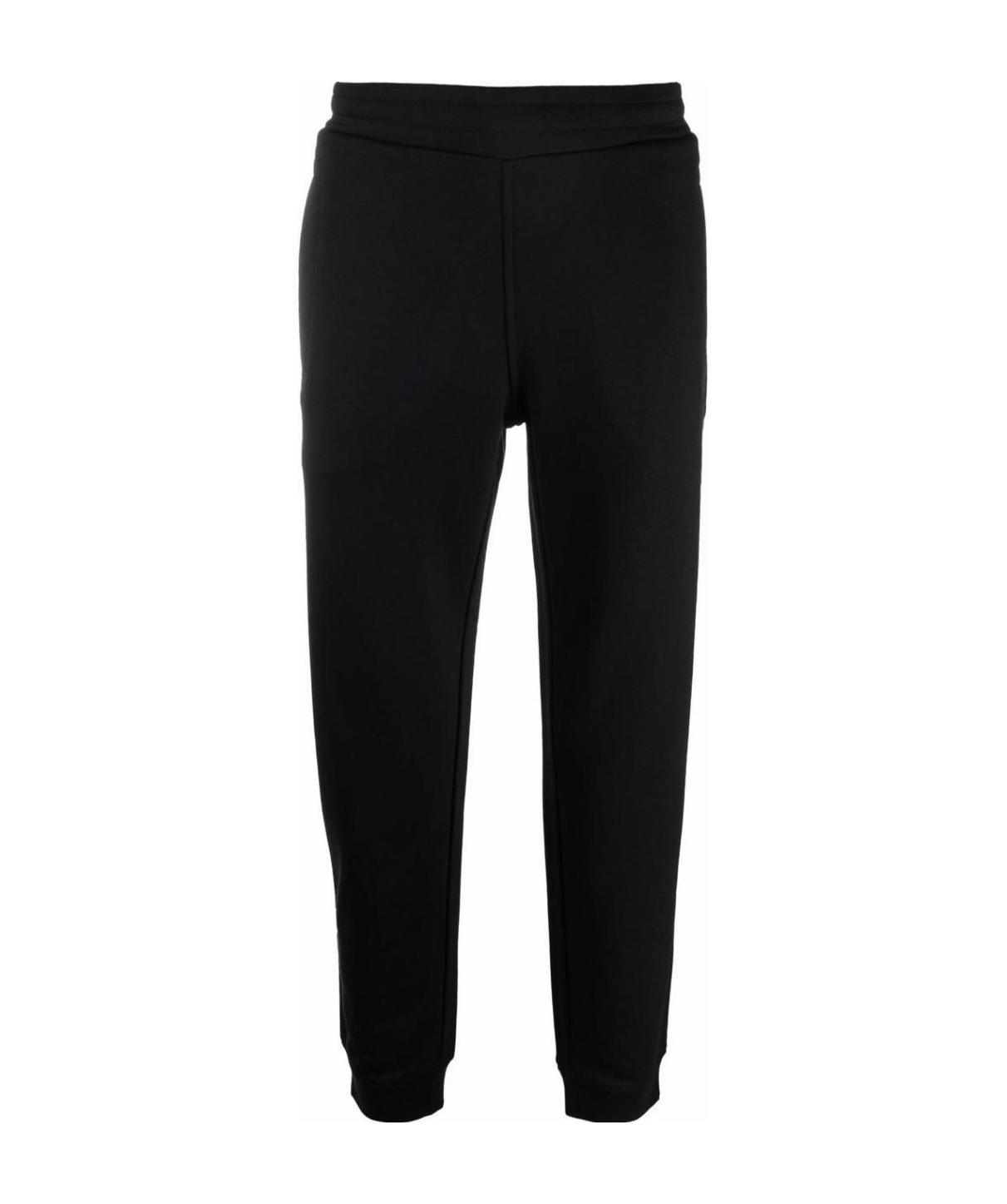 Emporio Armani Logo-embroidered Stretch-cotton Track Pants In Black