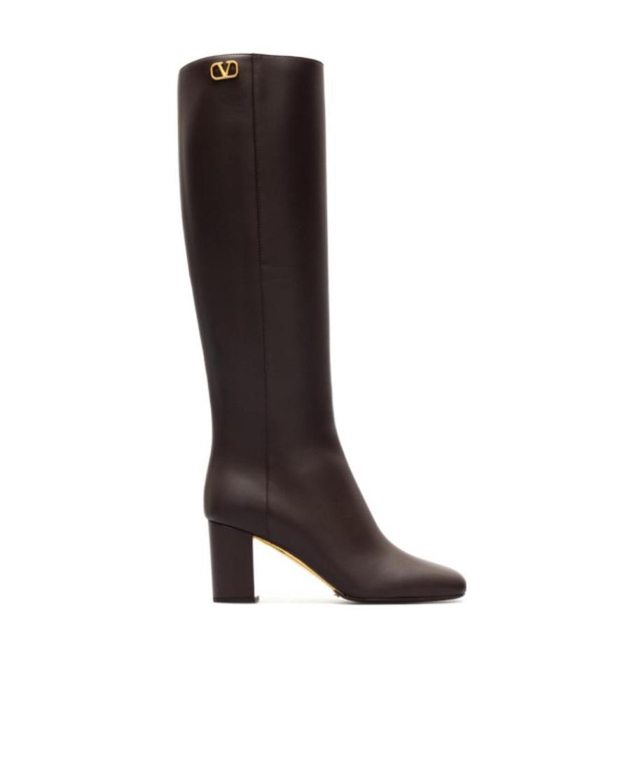 Valentino Garavani Woman Knee Boots Dark Brown Size 11 Soft Leather In Black