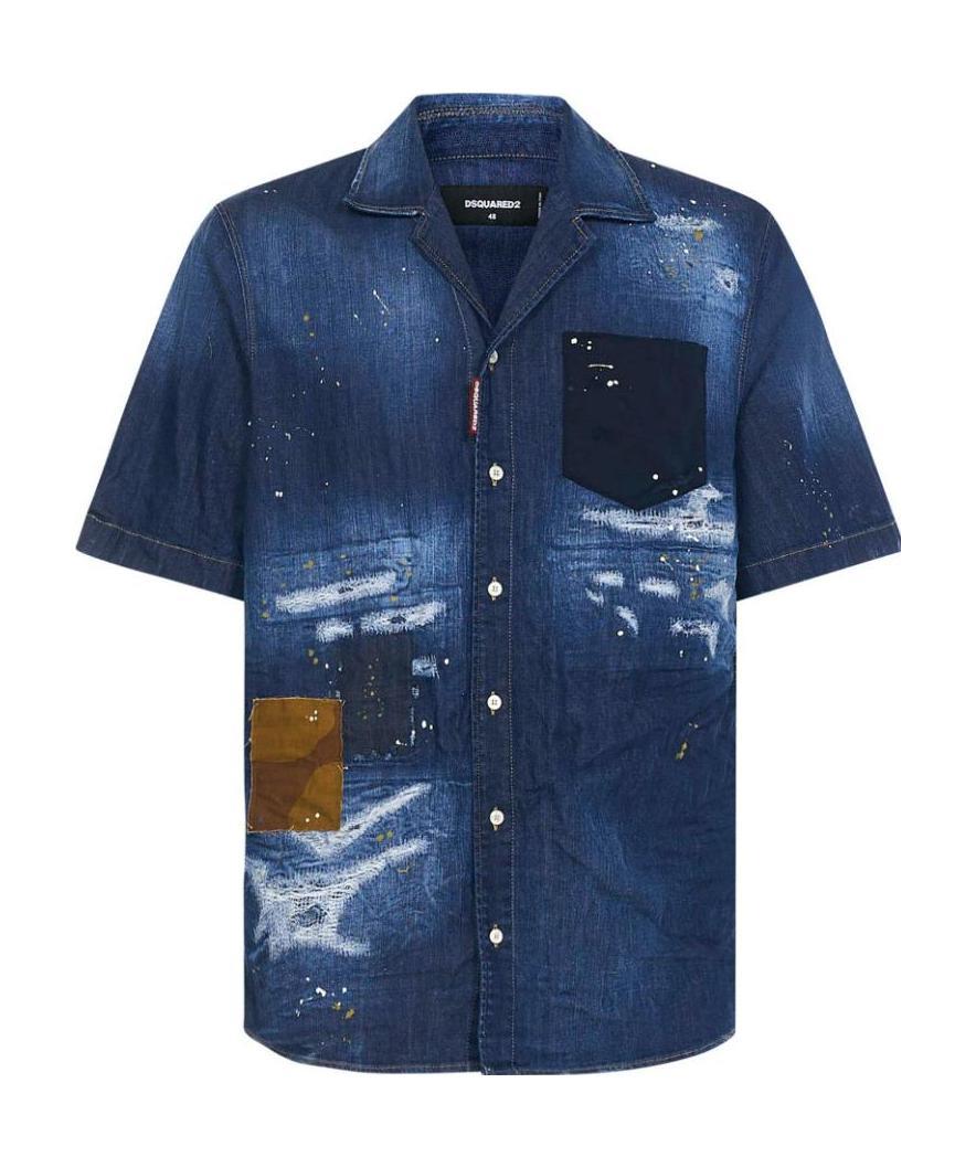 Dsquared2 Short-sleeved Denim Shirt In Blue