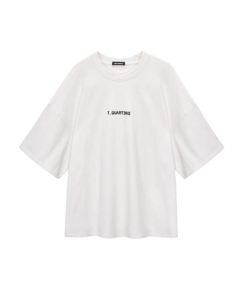 Three Quarters Logo T-shirt With Round Neck Profile In White