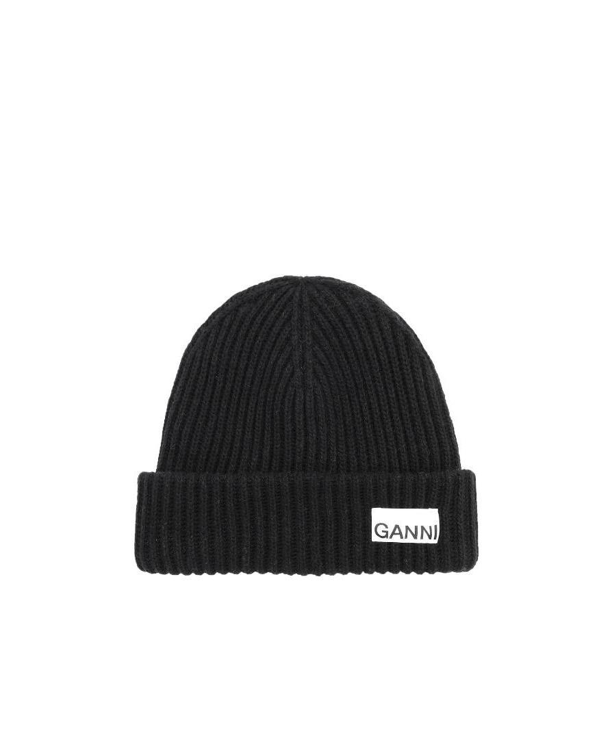 Shop Ganni Wool Beanie In Black