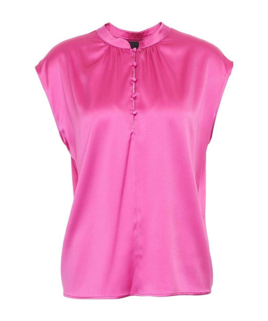Pinko Band-collar Satin Blouse In Pink