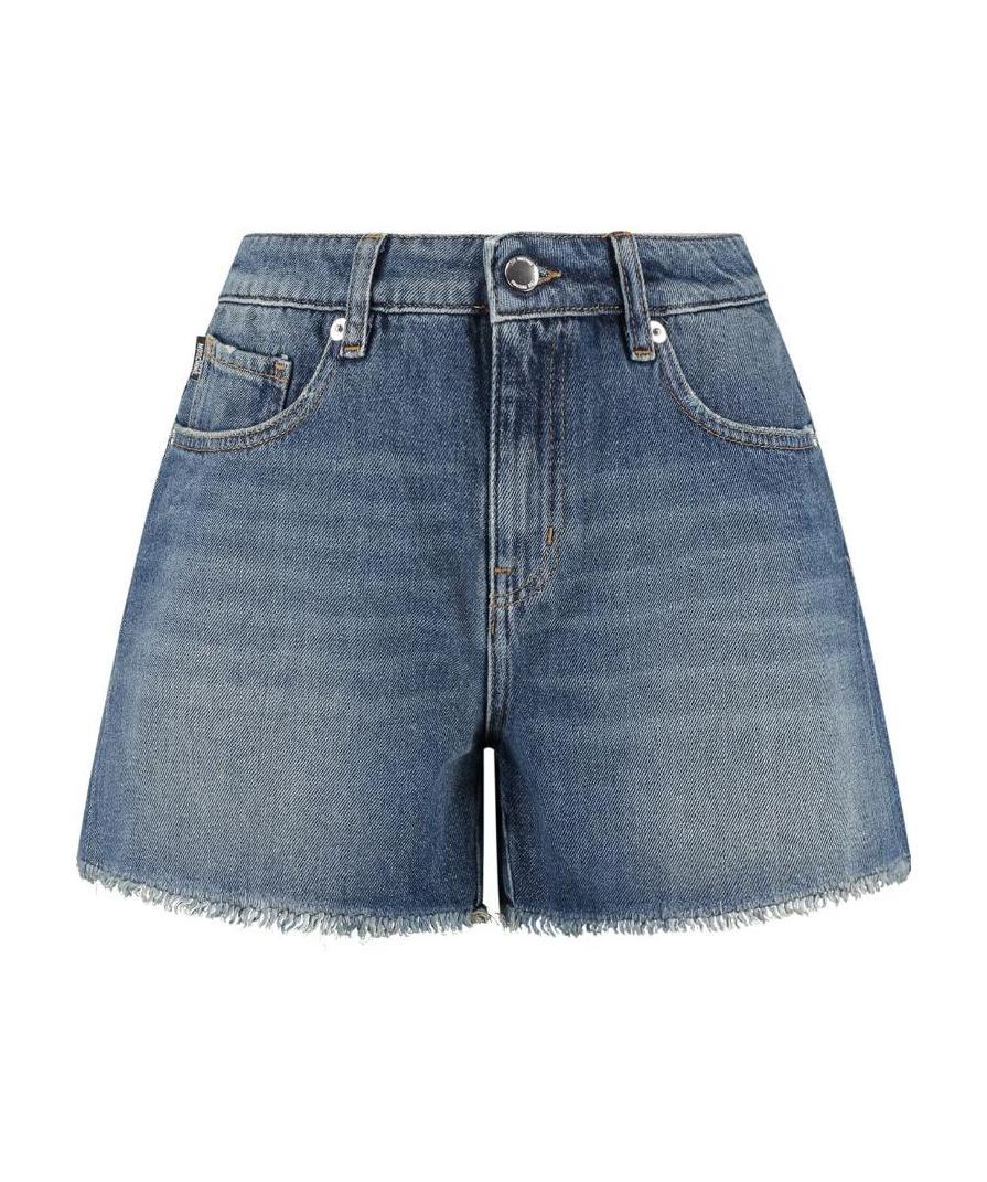 Moschino Heart-patch Denim Shorts In Blue