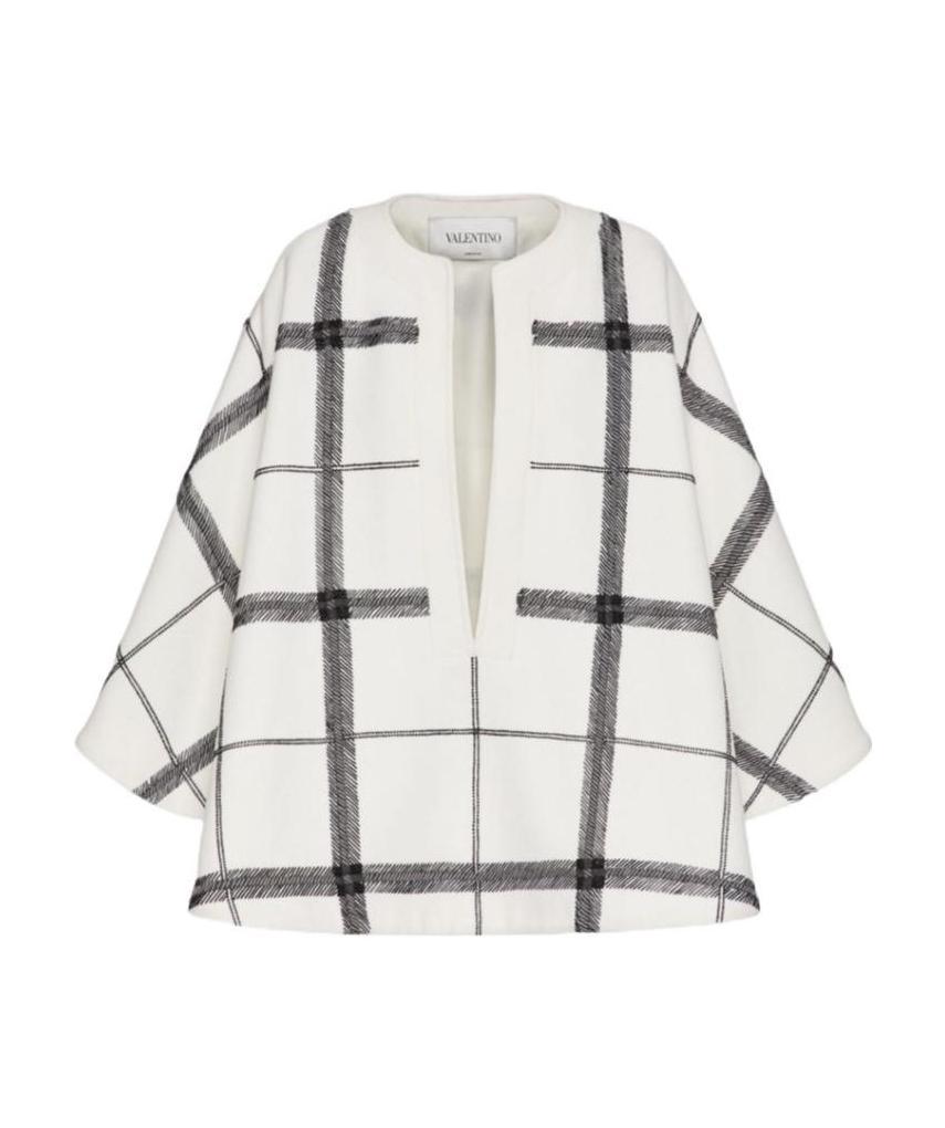 Valentino Checkered Vertical Pleated Cloak In Burgundy