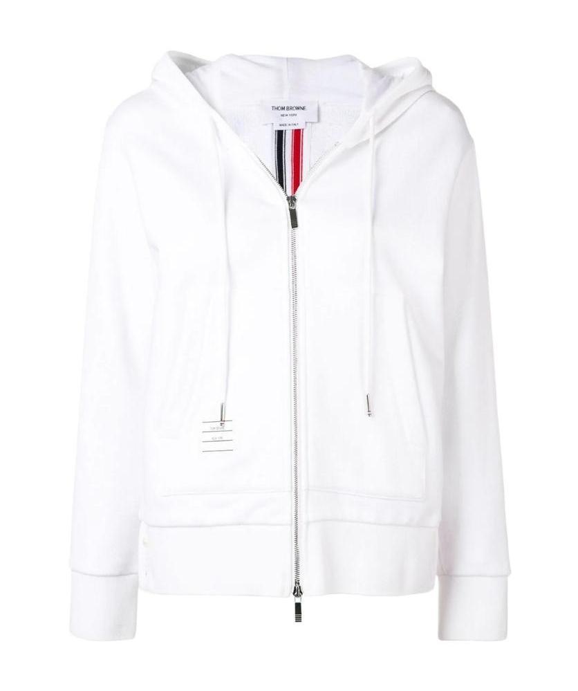 Thom Browne White Classic Loopback Cotton Center Back Stripe Zip-up Hoodie