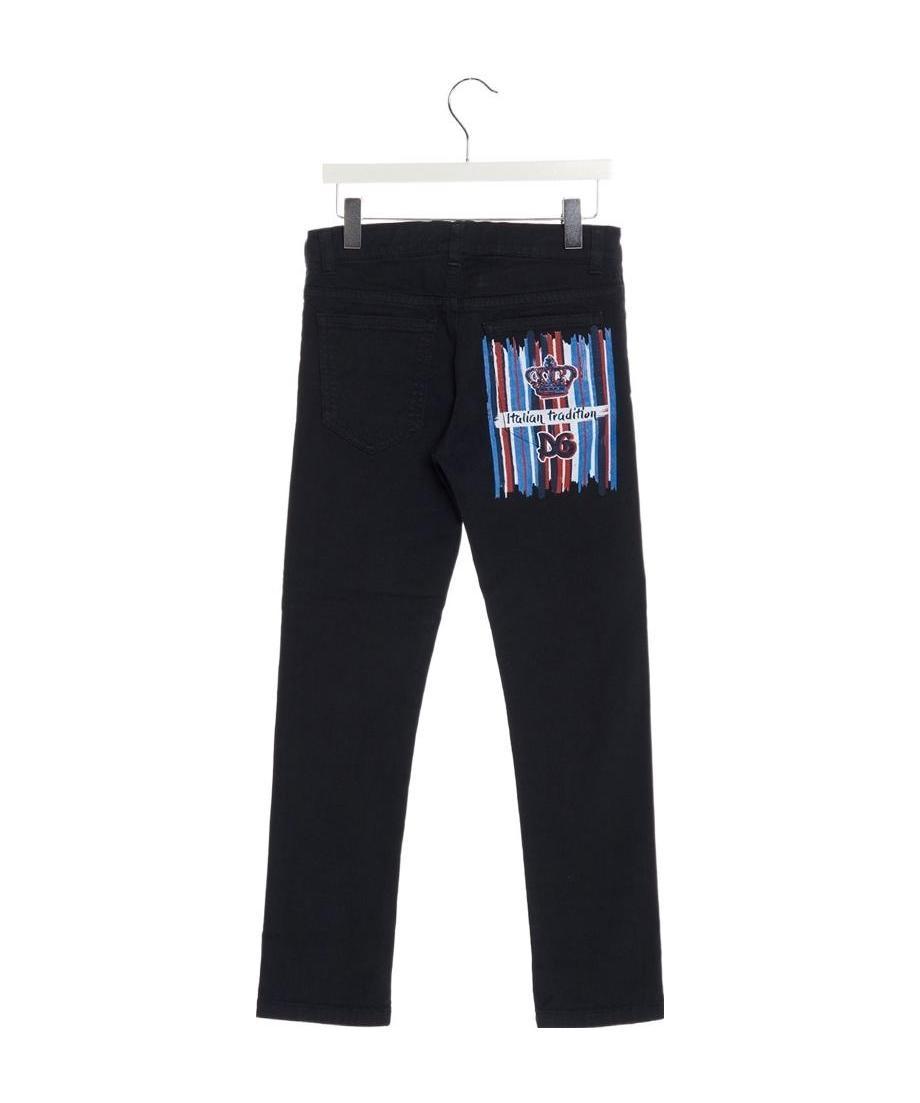 Dolce & Gabbana Kids' Painted Stripe Skinny Jeans In Black