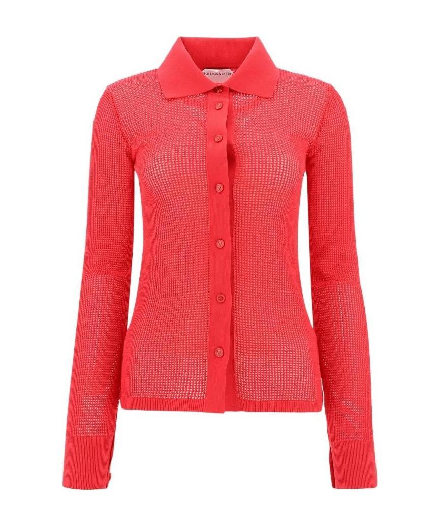 Bottega Veneta Mesh Buttoned Cardigan In Red