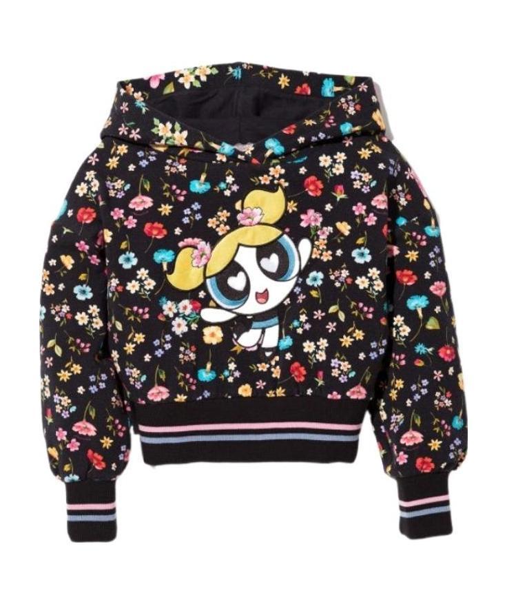 Monnalisa Bubbles Floral Print Hoodie In Black
