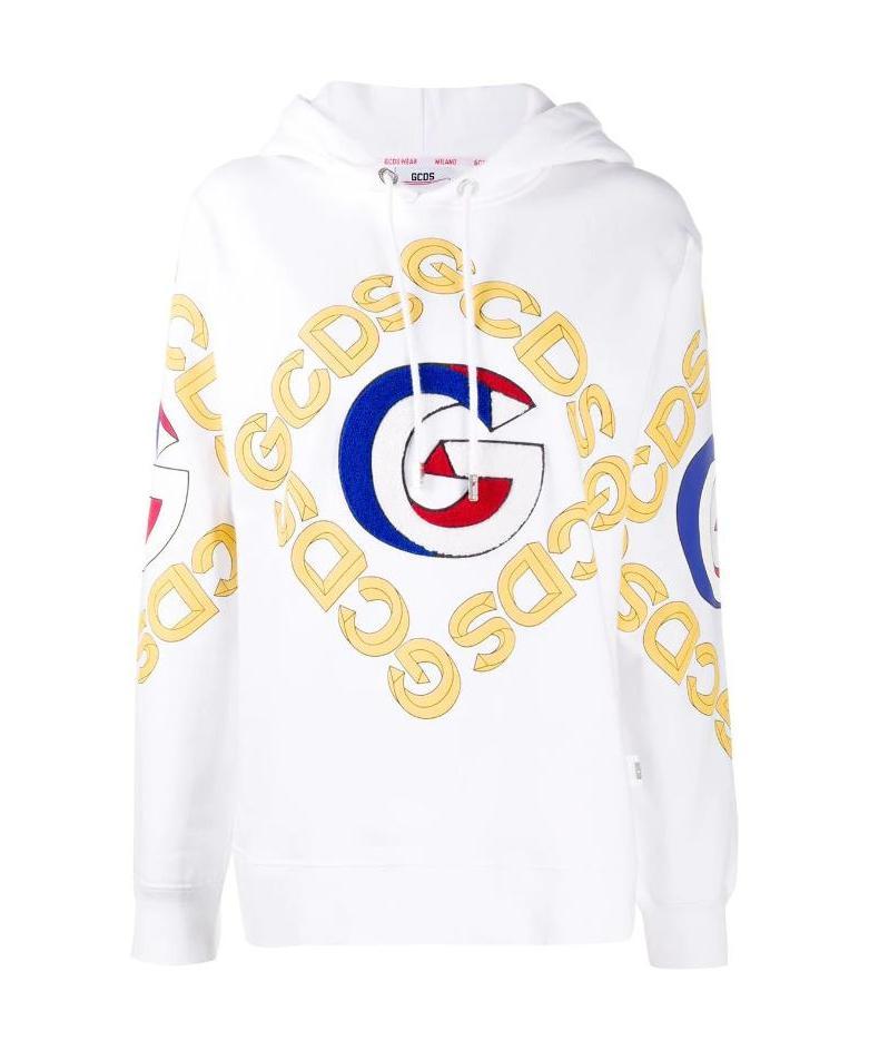 Gcds Logo Cotton Hoodie In White