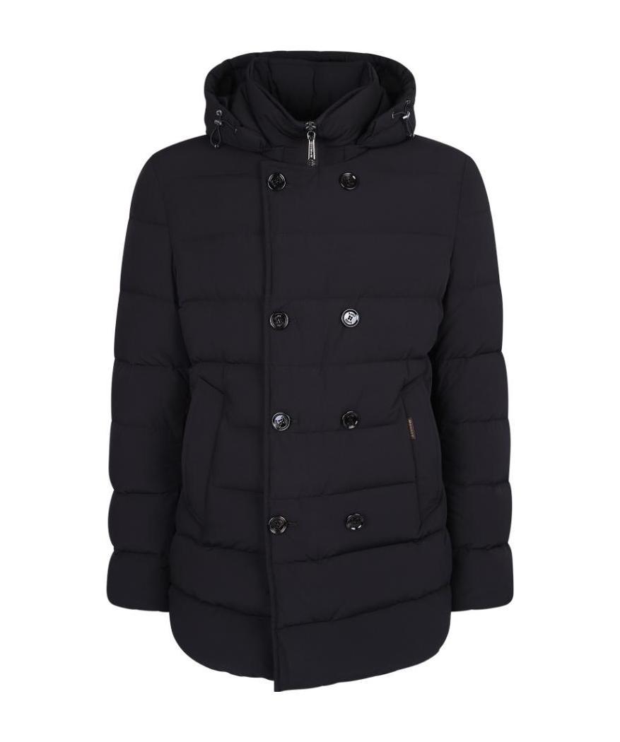 Moorer Double-breasted Hooded Quilted Down Jacket In Black