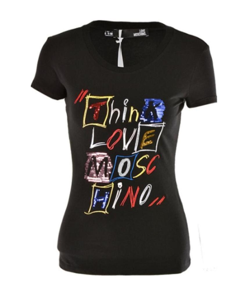 Moschino Letter Printed Stretch T-shirt In Black