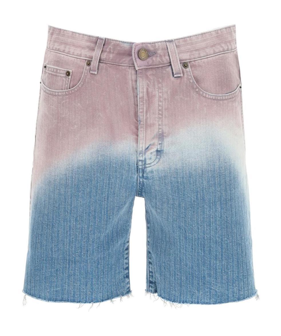 Saint Laurent Men's Degrade Denim Shorts In Blue