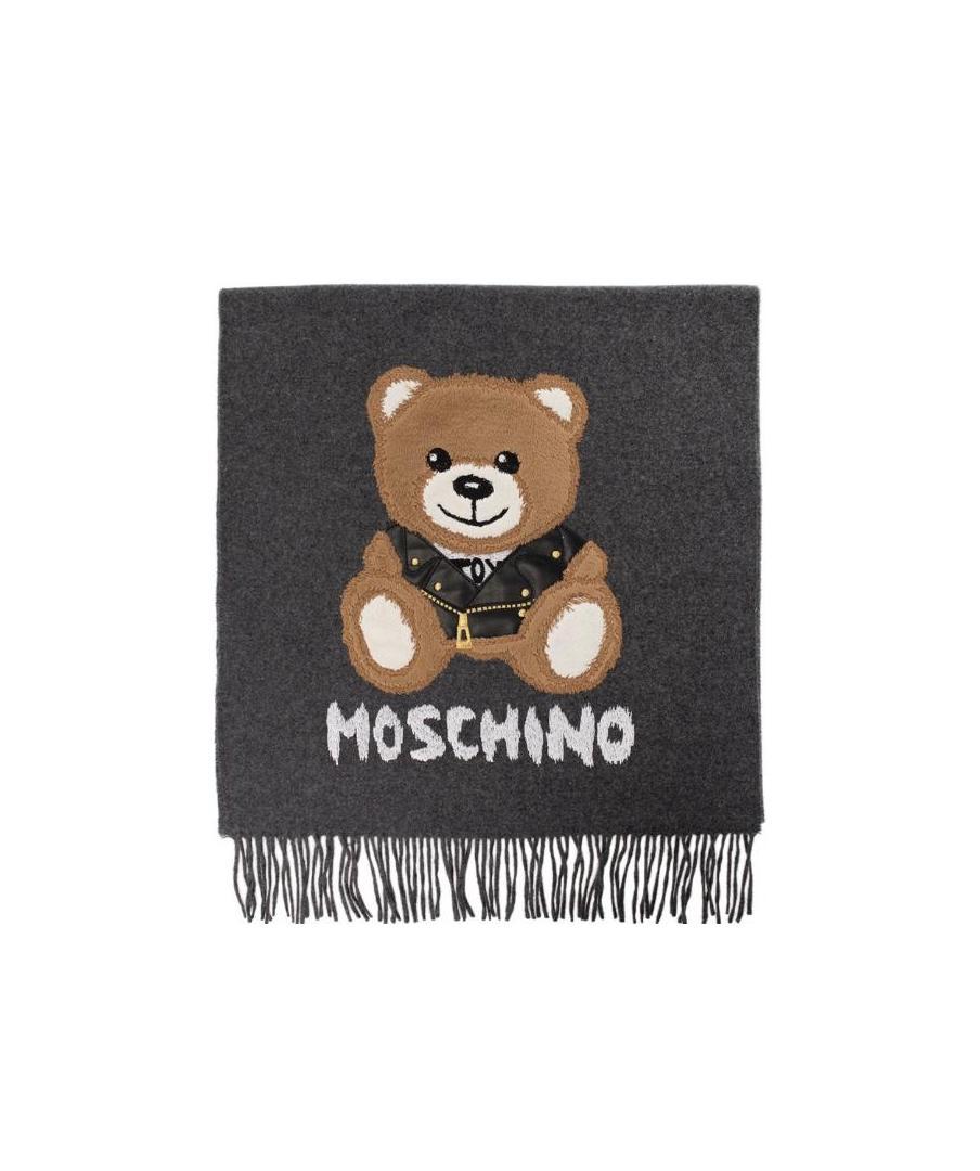 Moschino Brushed Logo-print Fringed Scarf In Black