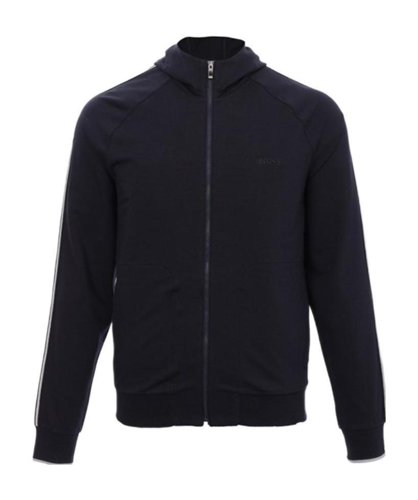 Zegna Logo Zipper Hooded Casual Jacket In Black
