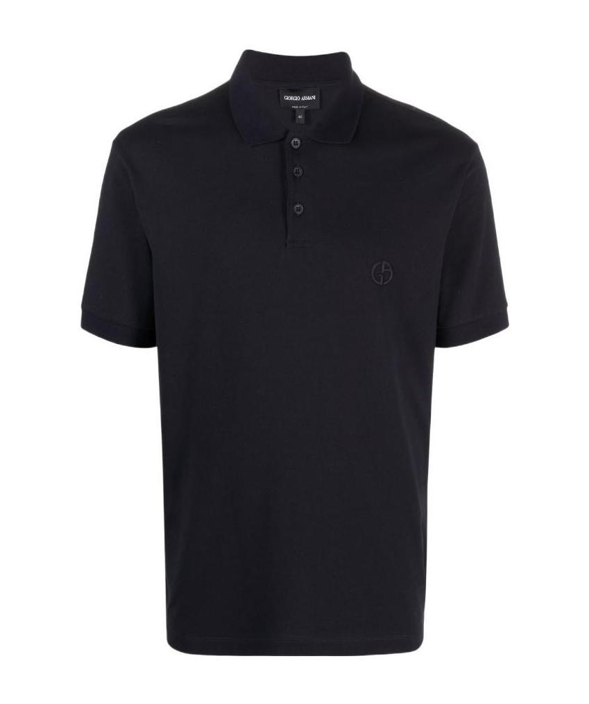 Giorgio Armani Navy Cotton Blend Polo With Embroidered Logo In Black