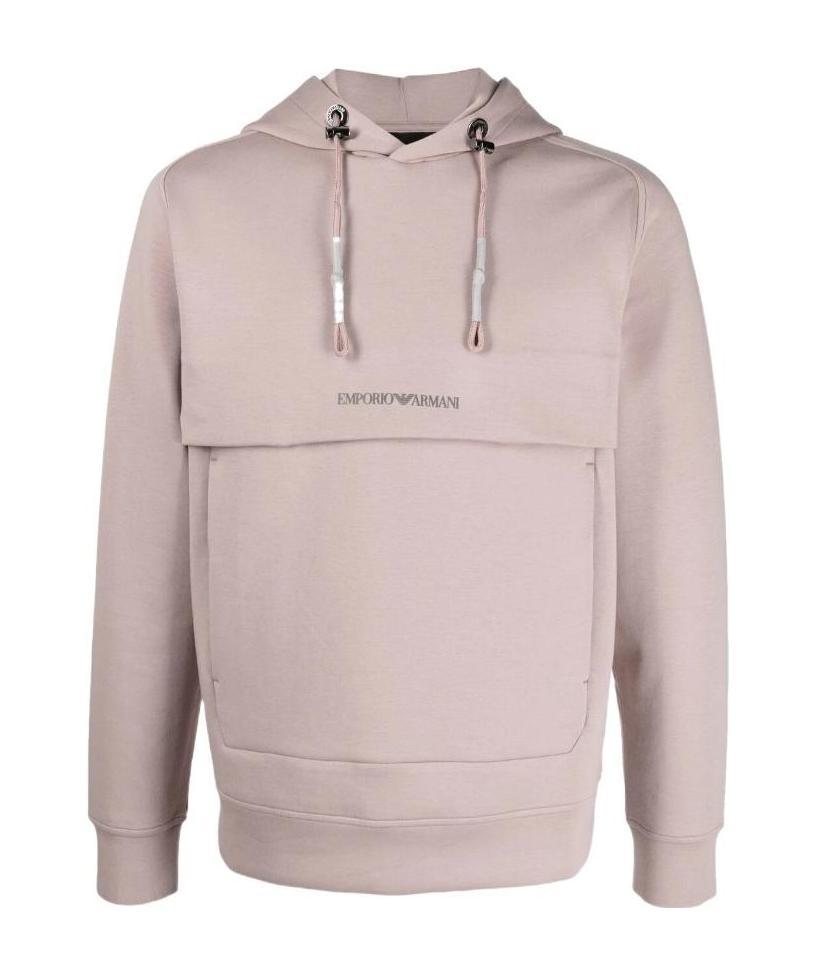 Emporio Armani Logo-print Concealed-pocket Hoodie In Nude