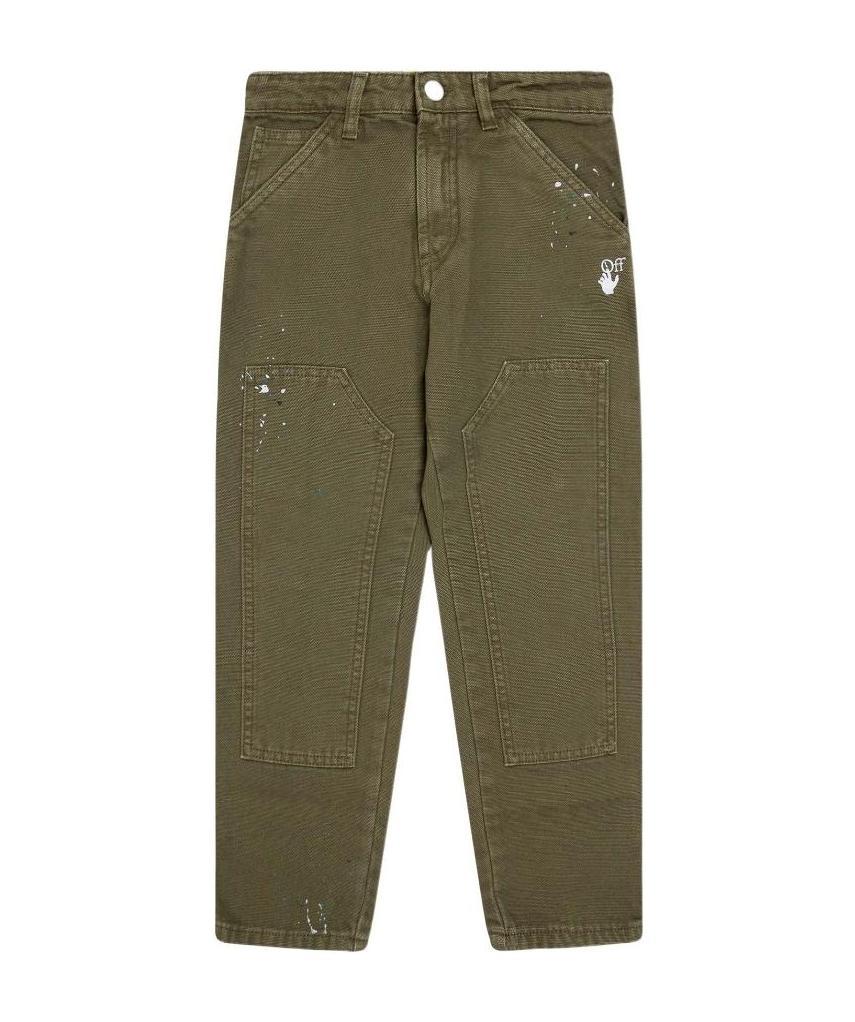 Off-white Paint-splatter Straight Trousers In Green