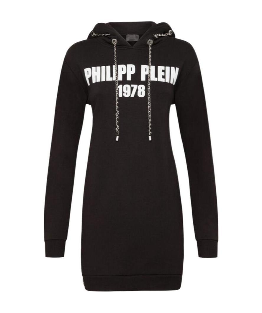 Philipp Plein Hooded Sweater Dress In Black