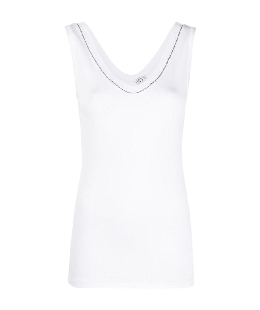 Brunello Cucinelli White Tank Top With Monile Detail In White