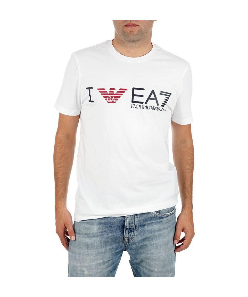 Ea7 Logo Round-necked T-shirt In White