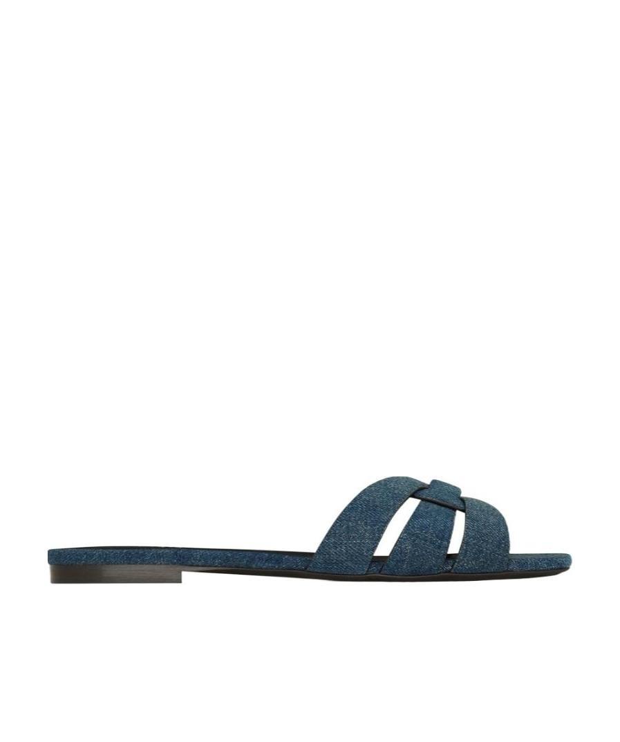 Saint Laurent Paris Women Tribute Mules In Smooth Leather In Blue