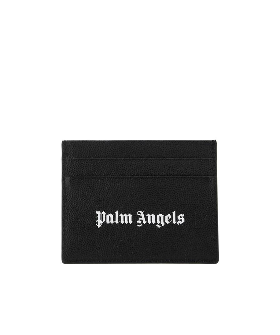 Palm Angels Gothic Leather Logo Cardholder With Tonal Stitching In Black