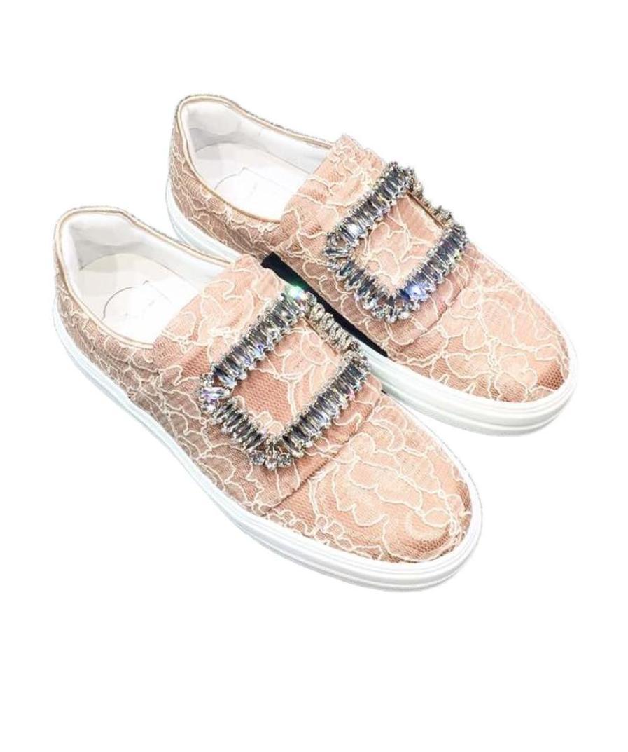 Roger Vivier Lace Drill Buckle Casual Sports Shoes In Nude
