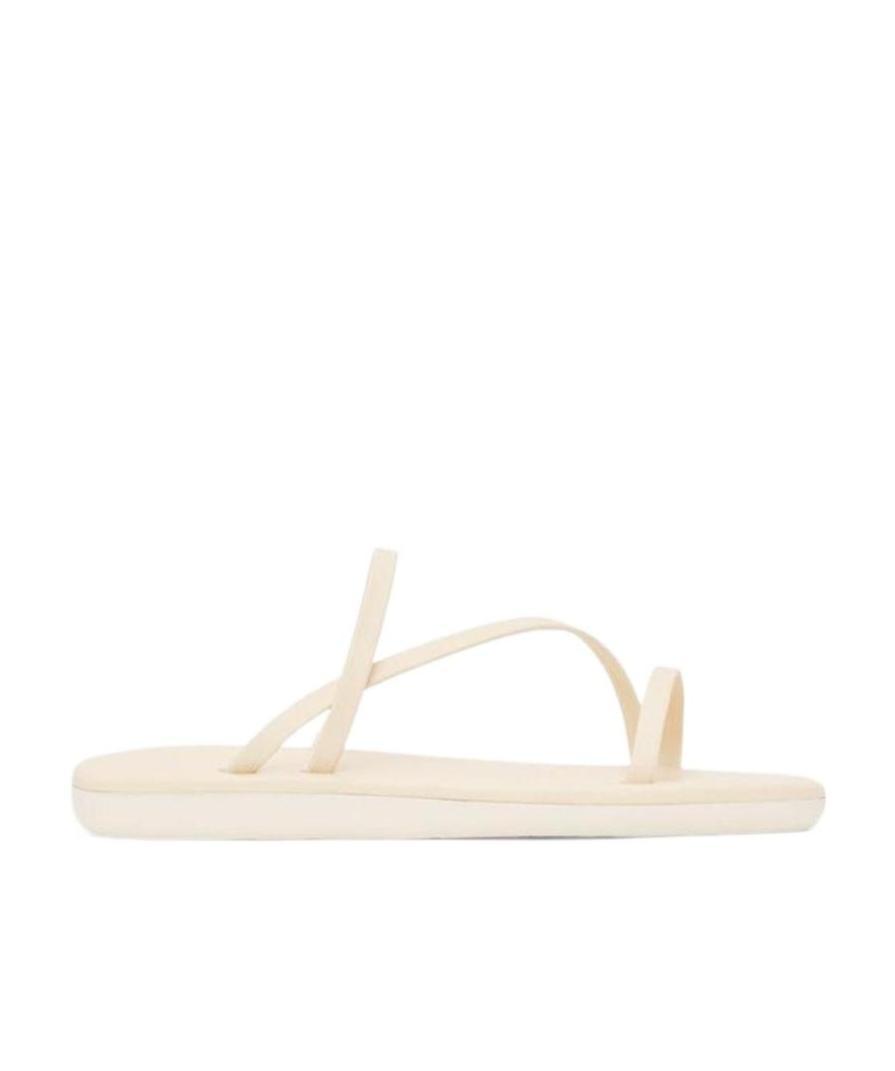 Ancient Greek Sandals Logo Ribbon Slippers In White