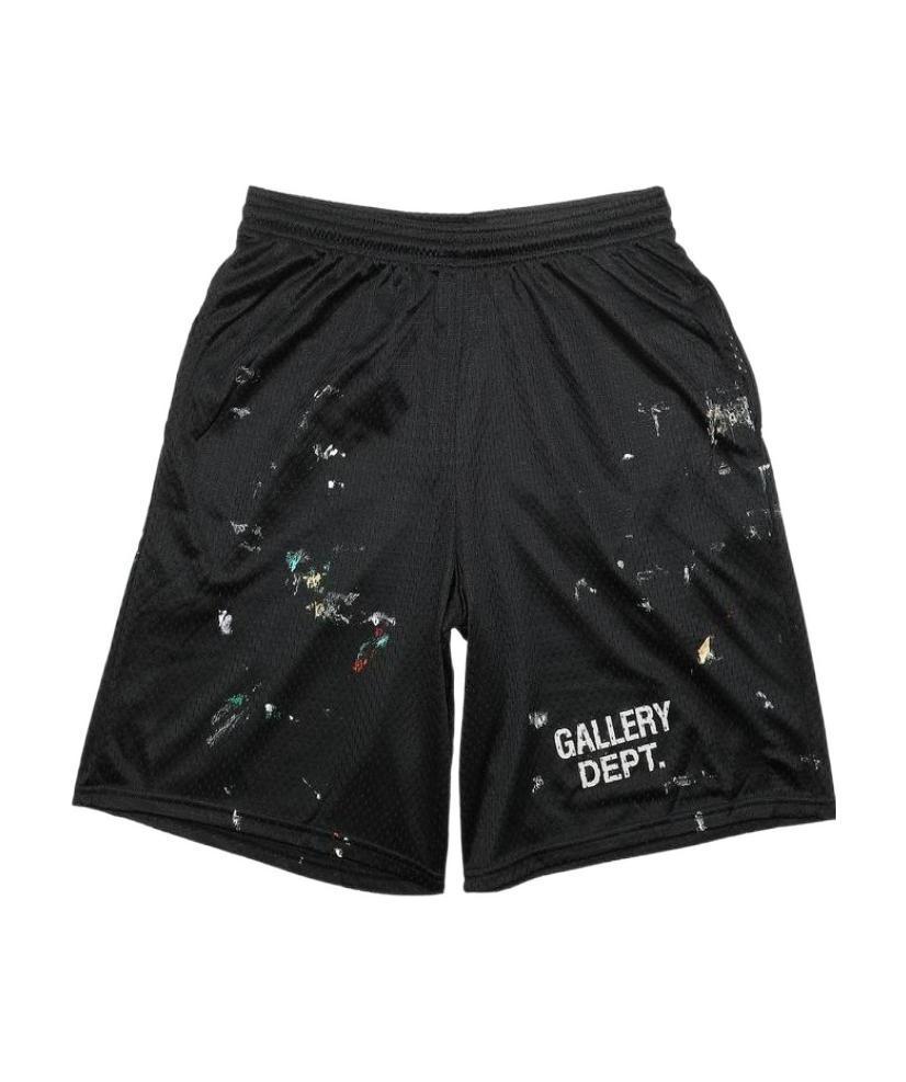 Gallery Dept. Logo Printed Imitating Old Effect Shorts In Black