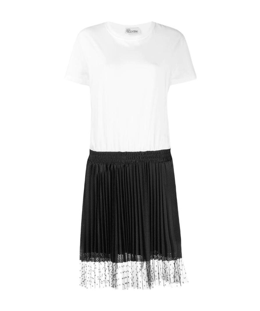 Red Valentino Two-tone Short-sleeve Flared Dress In White