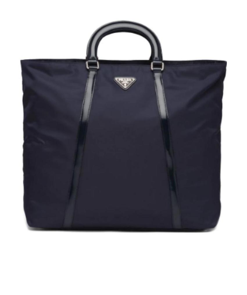 Shop Prada Logo Plaque Tote Bag In Blue