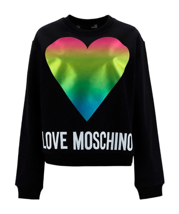 Moschino Rainbow Heart Print Cotton Sweatshirt In Black
