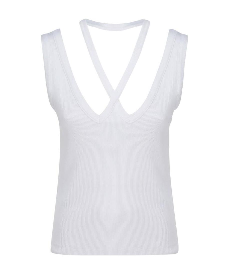 Mm6 Maison Margiela Halterneck Scoop-back Vest Top In White