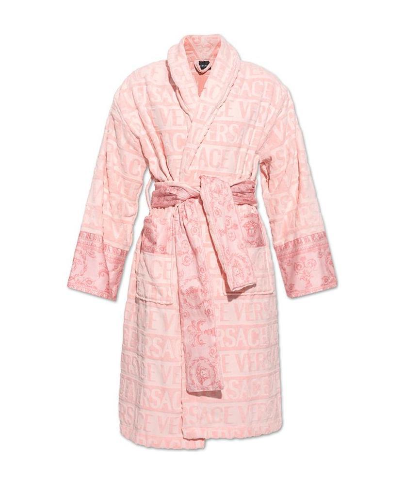 Versace Logo-embossed Cotton Bath Robe In Pink