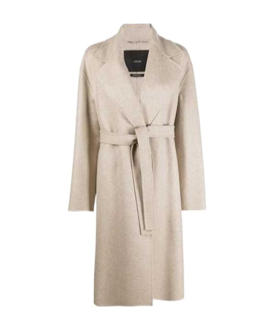 Max Mara Long-sleeved Belted Coat In Nude