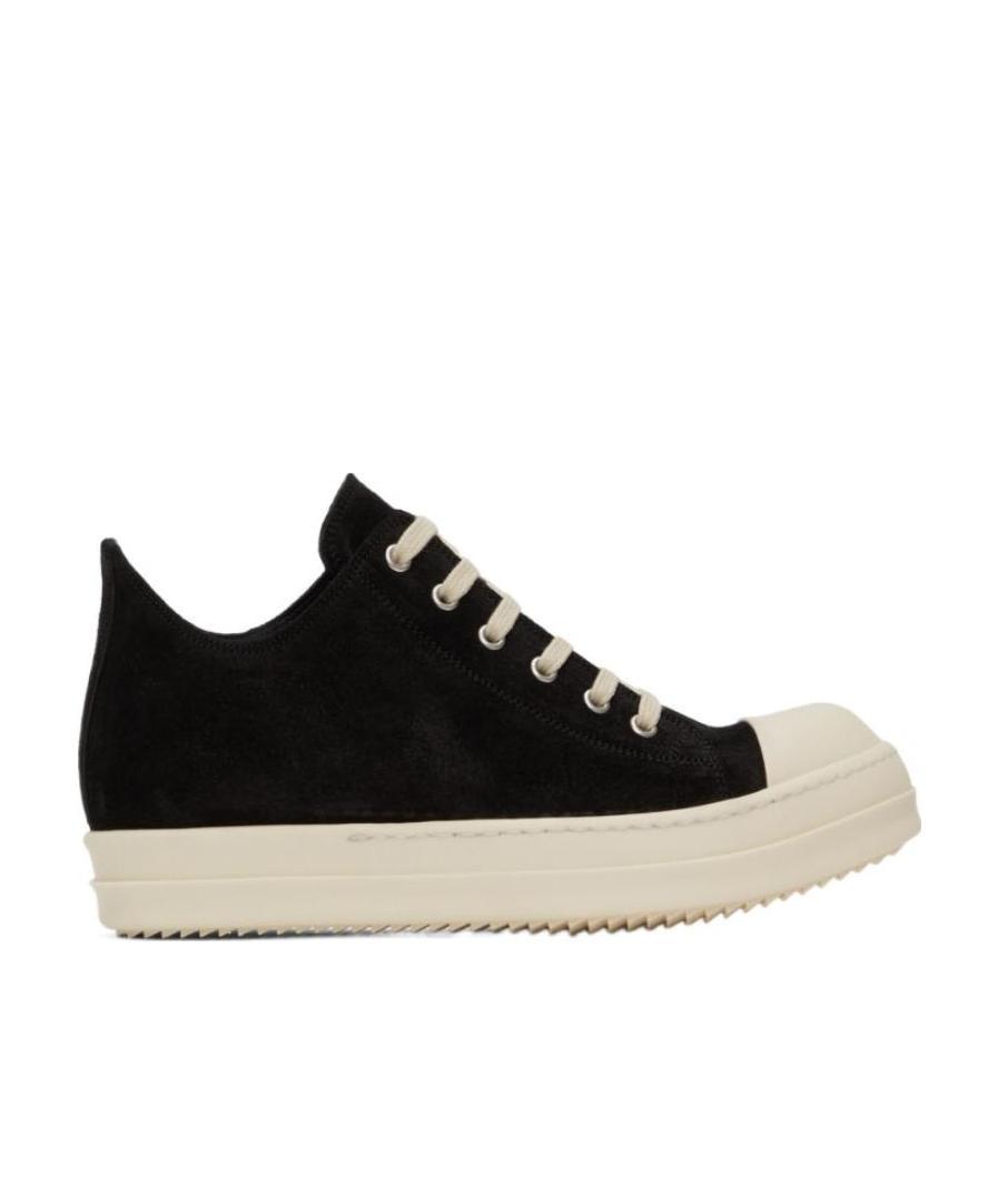 Rick Owens Low-top Round Toe Sneakers With Contrast Sole In Black