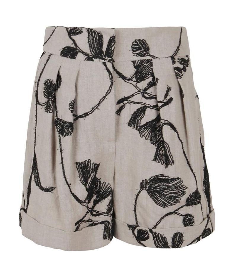 Brunello Cucinelli Floral-embroidered High-rise Shorts In Gray