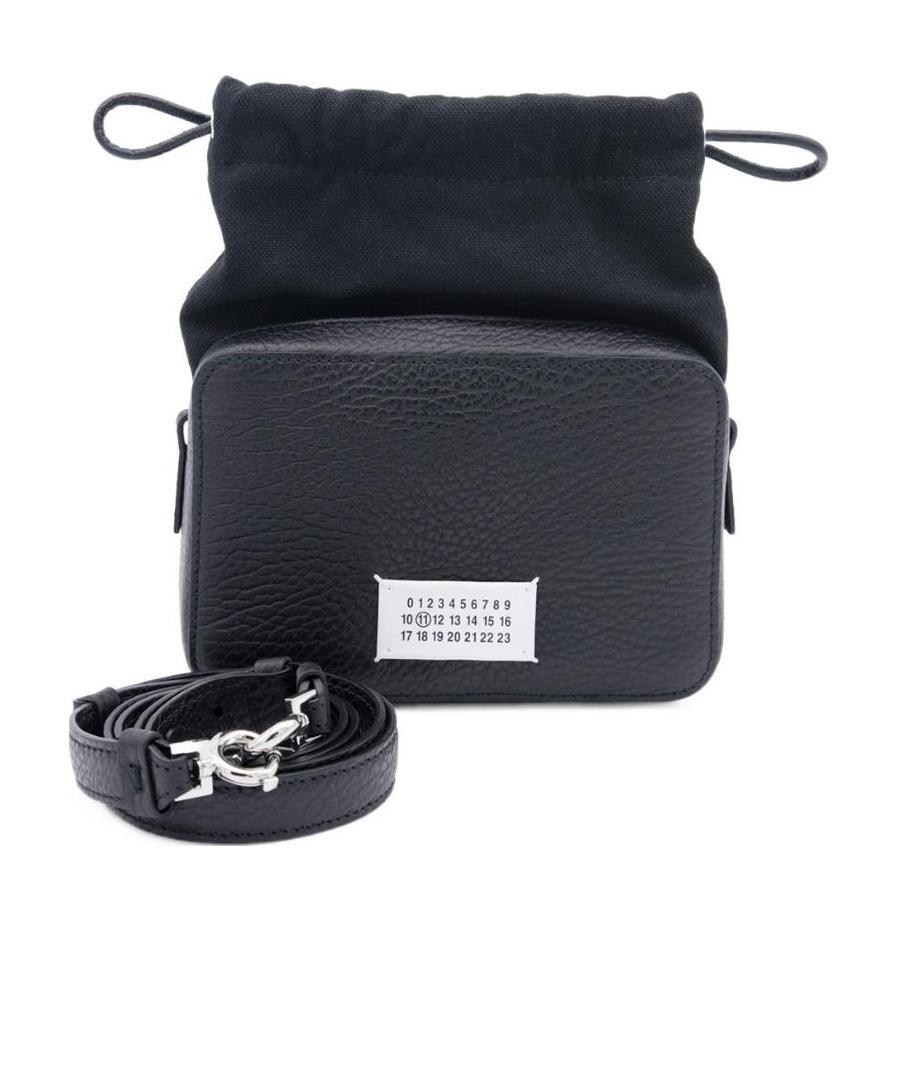 Maison Margiela Numbers-patch Pebbled Shoulder Bag In Black