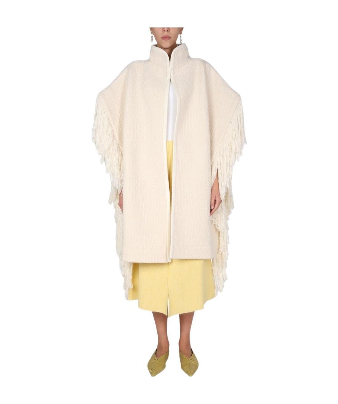Jil Sander Oversize Fringe Knitted Cape In White