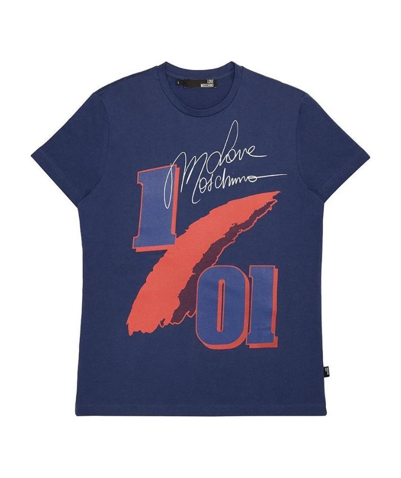 Moschino Printed T-shirt With Round Neck In Blue