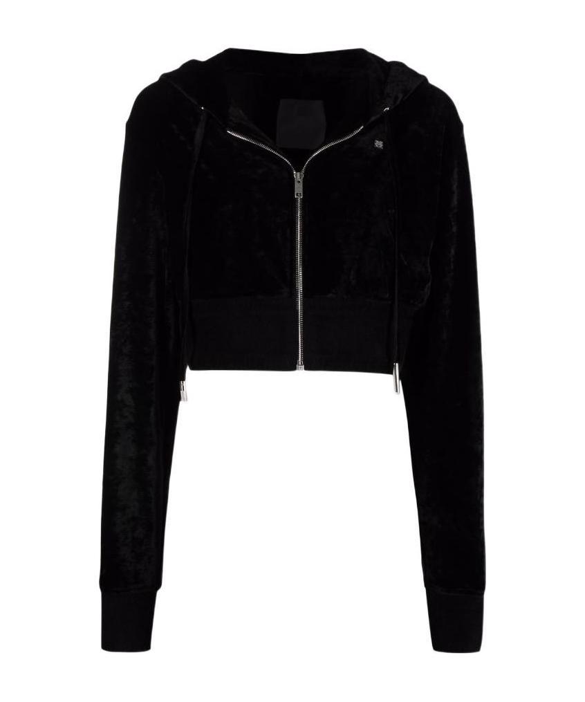 Givenchy Cropped Embellished Crushed-velvet Hoodie In Black