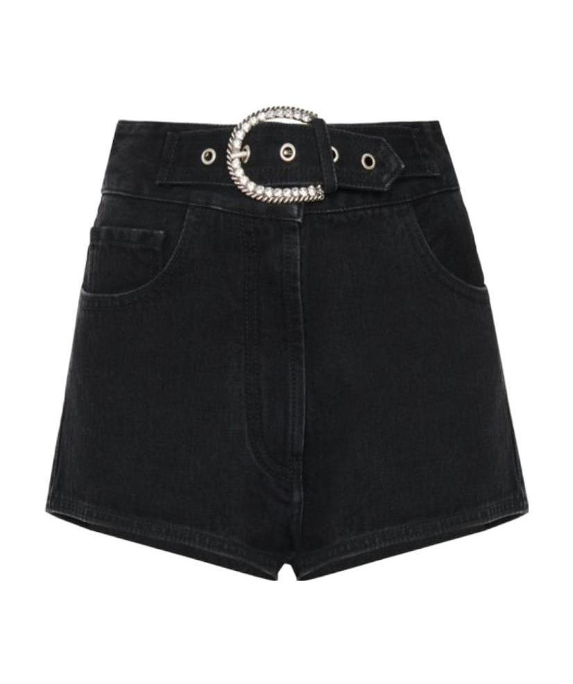 Alessandra Rich Belted High-waisted Denim Shorts In Black