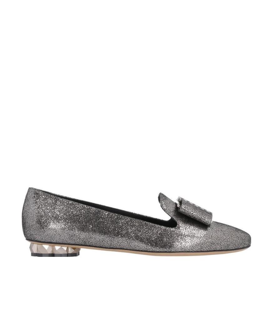 Ferragamo Geometric Heel Loafers In Gray